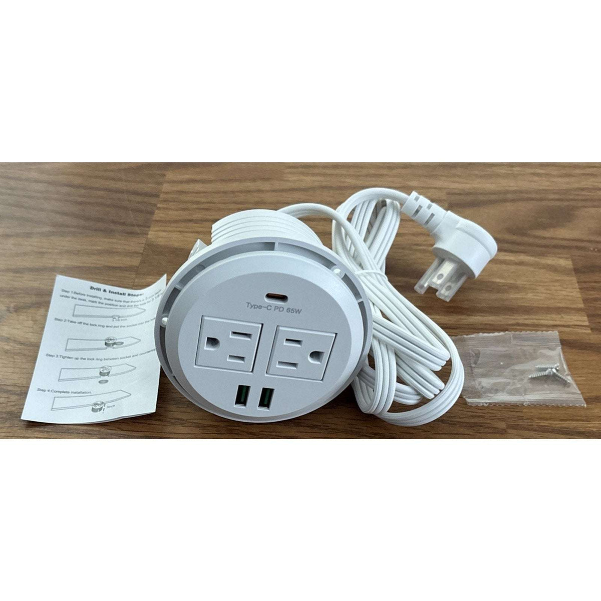 3" Recessed Desktop High-Speed Power Grommet Charging Station 2 Outlets & 3 USB