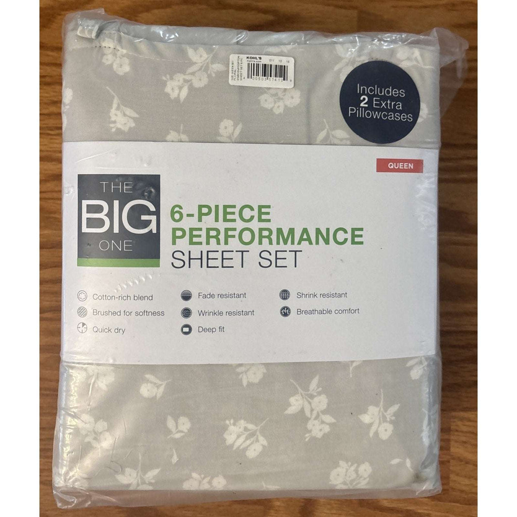 THE BIG ONE Performance Brushed Cotton Deep Fit 6PC Sheet Set Floral Queen
