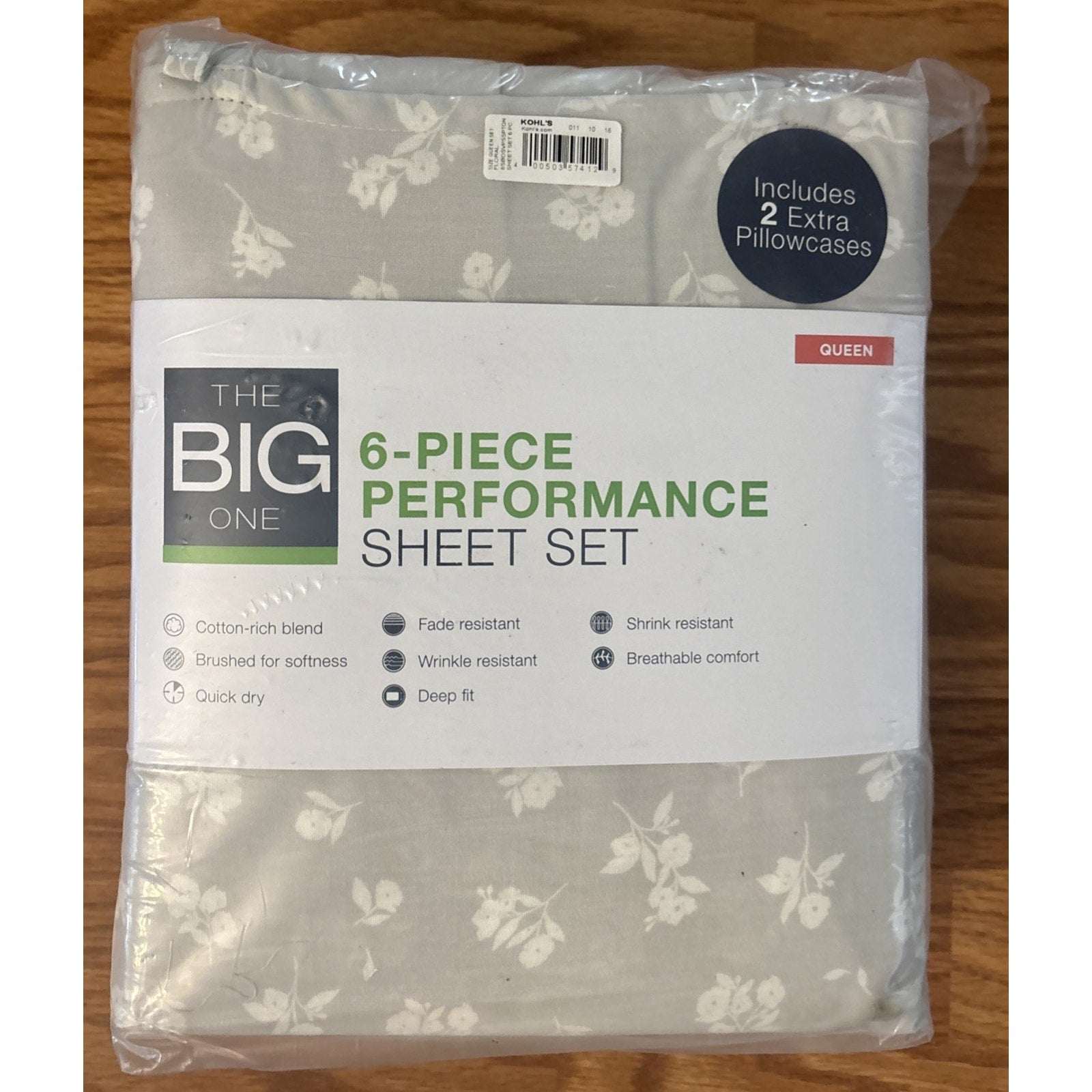 THE BIG ONE Performance Brushed Cotton Deep Fit 6PC Sheet Set Floral Queen