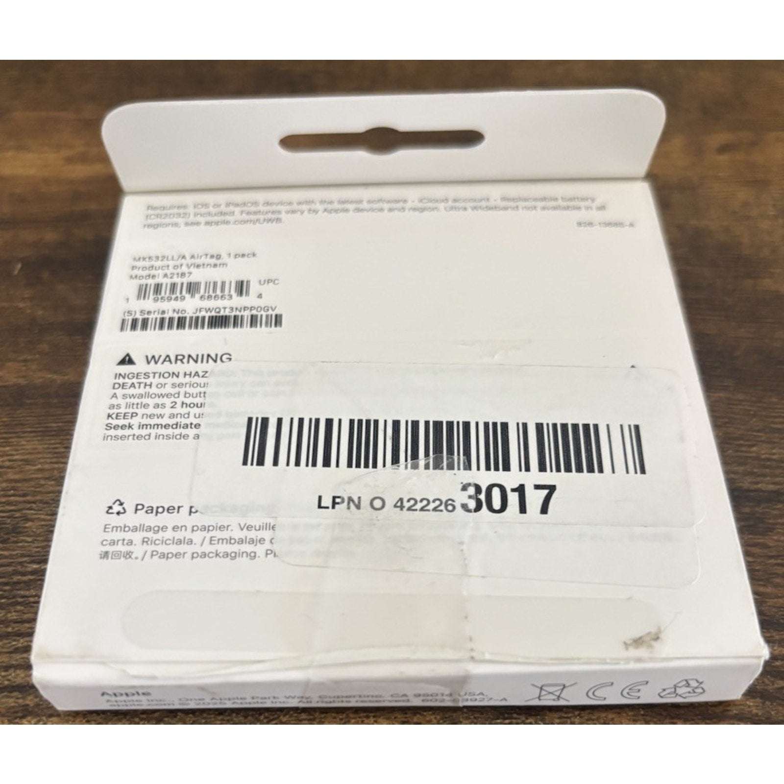 Apple AirTag Bluetooth GPS Tracker For iPhone & iPad (MX532LL/A) A2187