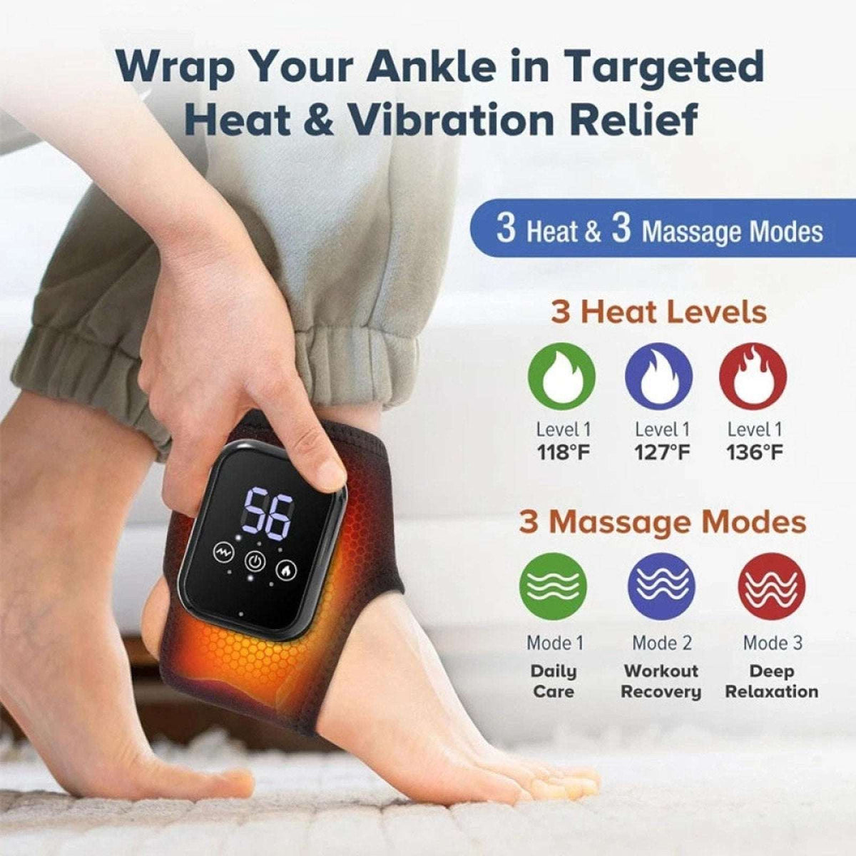Foot Renew Ankle and Foot Massager Cordless 3-Level Vibration & Heat & Extenders