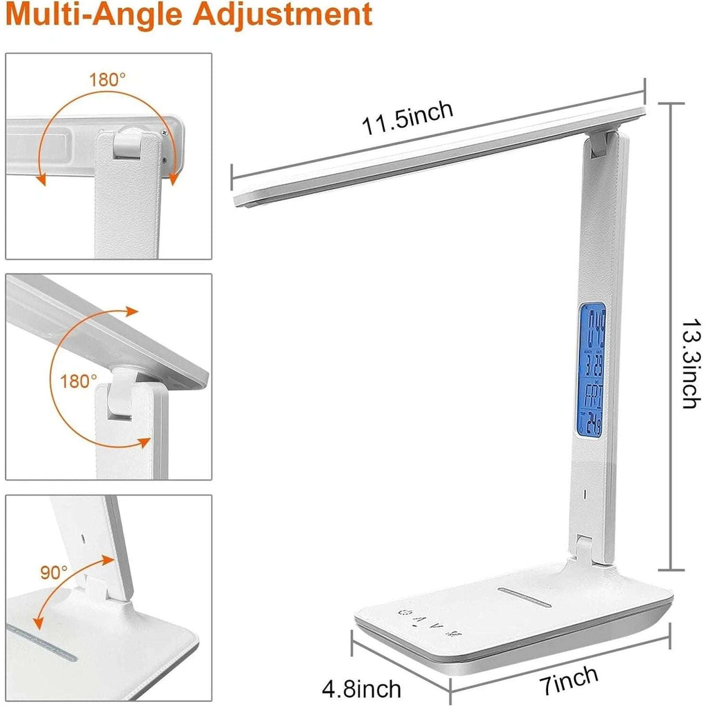 LED Desk Lamp w/ Wireless Charger & USB Charging 2 Devices @ Once Clock Calendar