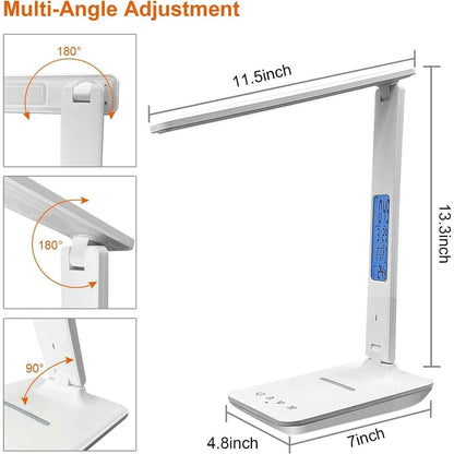 LED Desk Lamp w/ Wireless Charger & USB Charging 2 Devices @ Once Clock Calendar