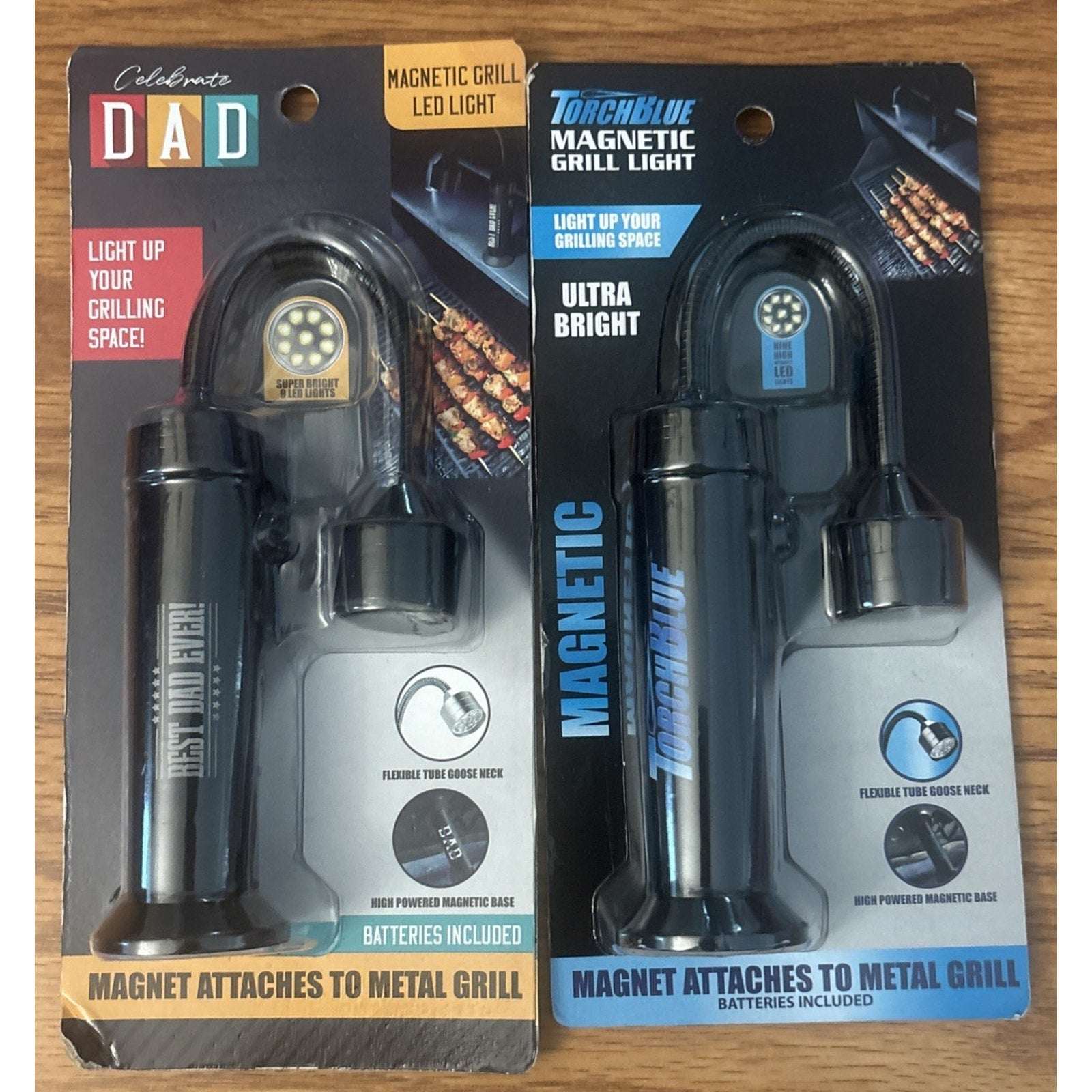 2Pk Magnetic LED BBQ Grill Light Flexible Gooseneck Hands-Free Work Lamp Battery