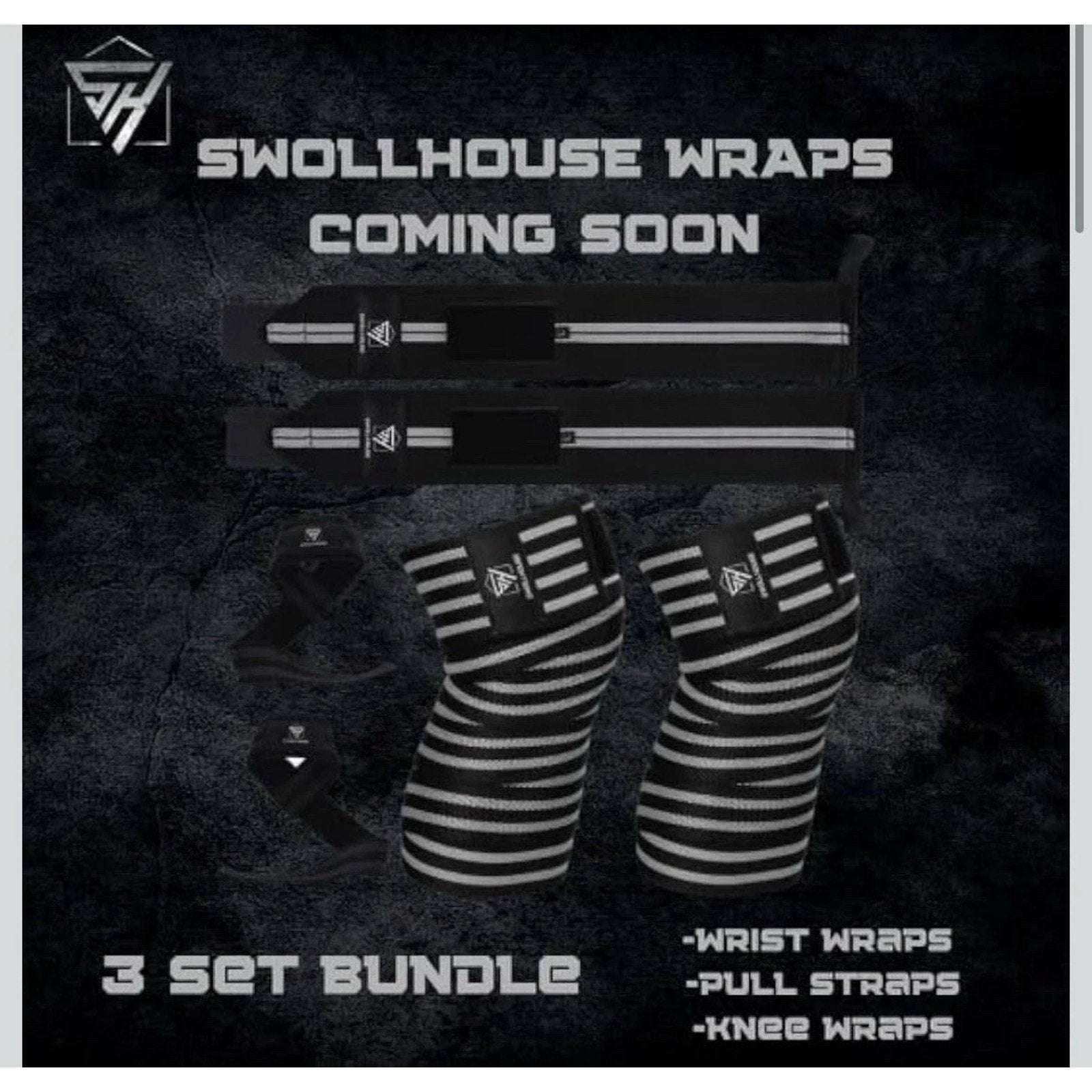 SWOLLHOUSE Knee Wraps + Wrist Wraps + Weight Lifting Straps Bundle (1 Pair Each)