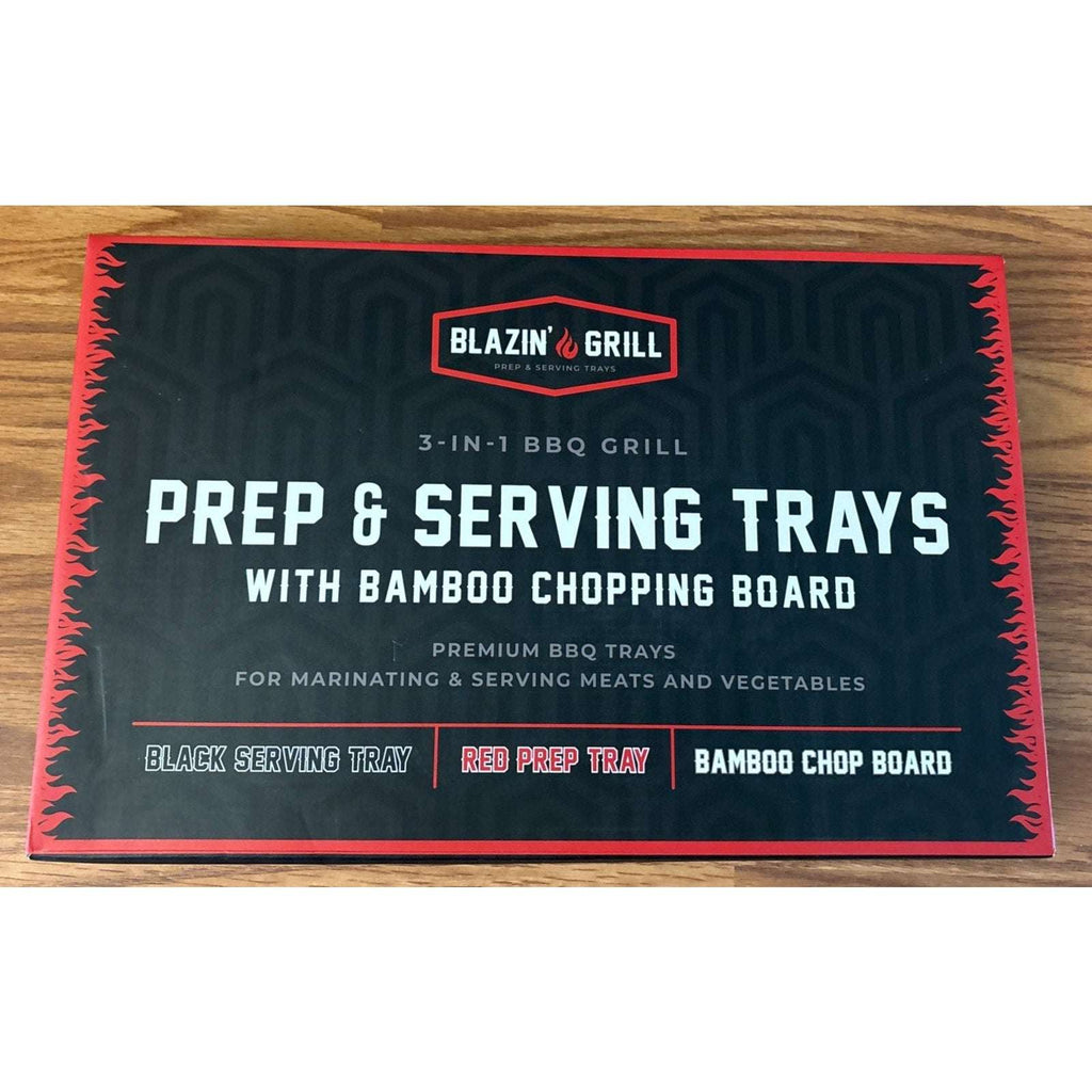 Melamine Grill Prep Serving Trays w/ Cutting Board 3PC Stackable BBQ Set