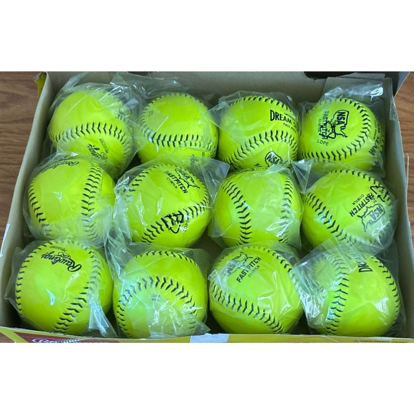 12 x Rawlings NSA 11" Official Dream Seam Fastpitch Softballs C11BYLN Yellow