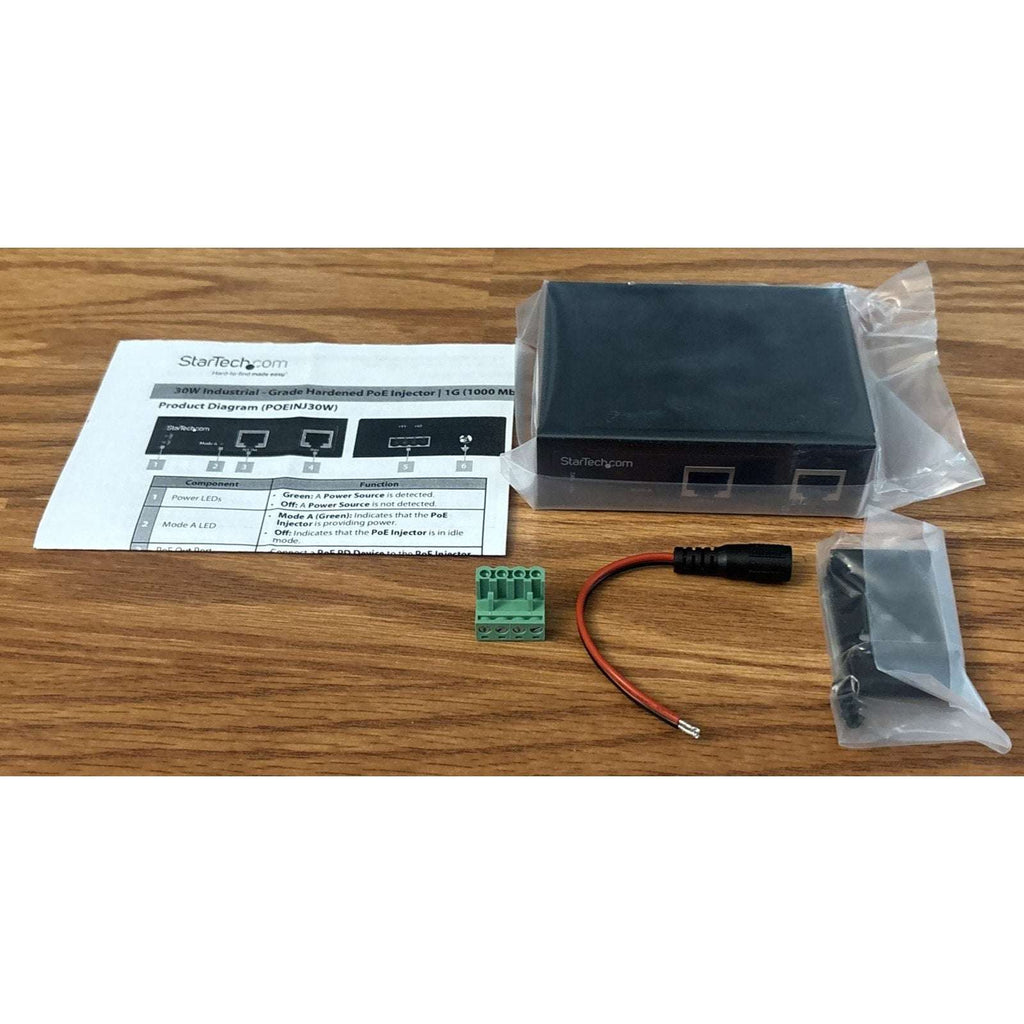 StarTech.com Industrial Gigabit PoE+ Injector 30W TAA 802.3at Midspan DIN Rail