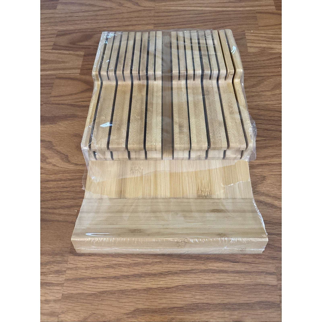 Bamboo In Drawer Knife Block for 16 Knives Large Tray Cutlery Organizer Washable