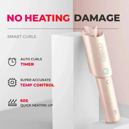 TYMO CURLGO 1" Cordless Automatic Rotating Curling Iron Anti-Scald, Temp Control
