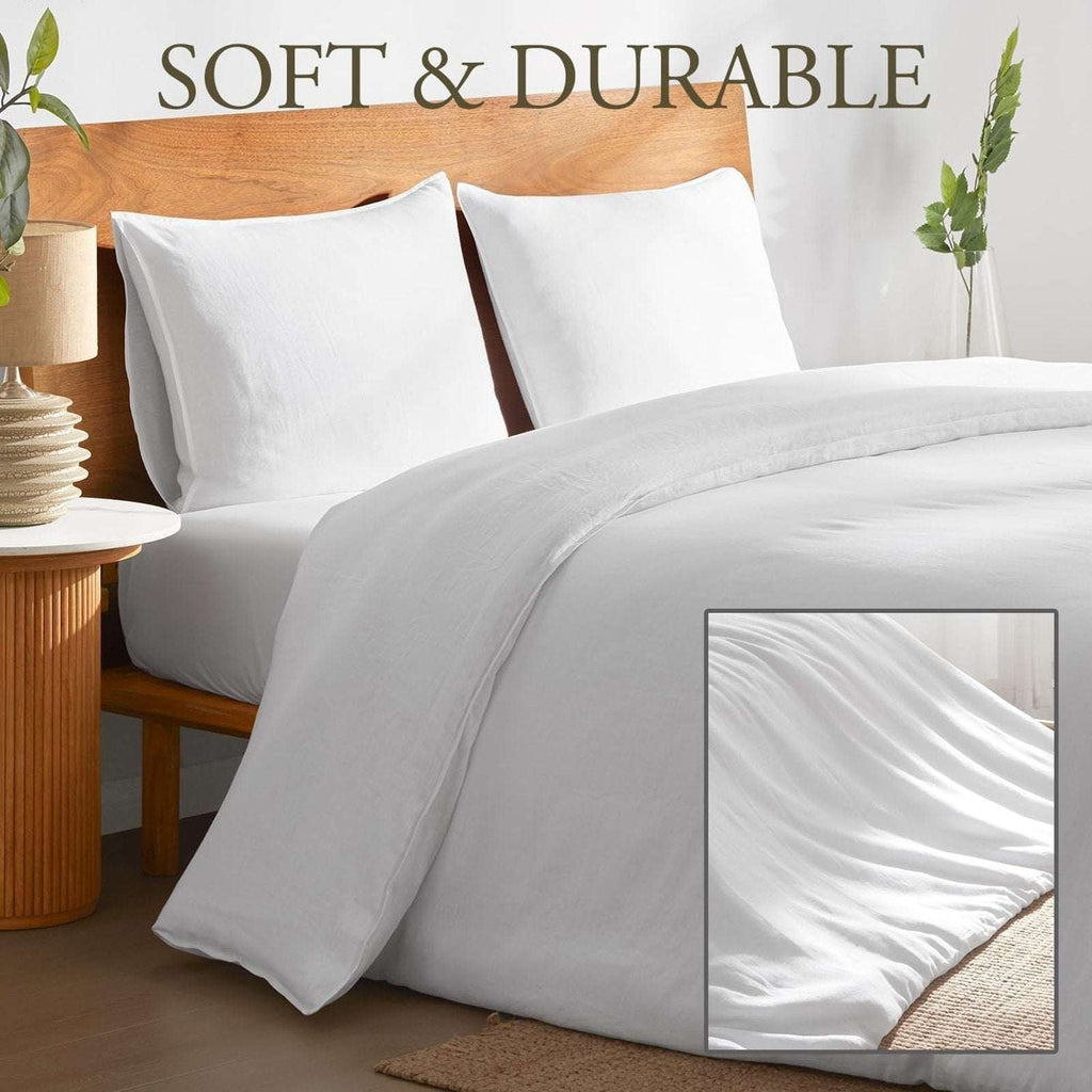 DAPU 100% Natural French Linen Luxury 3PC Duvet Cover Set California King White
