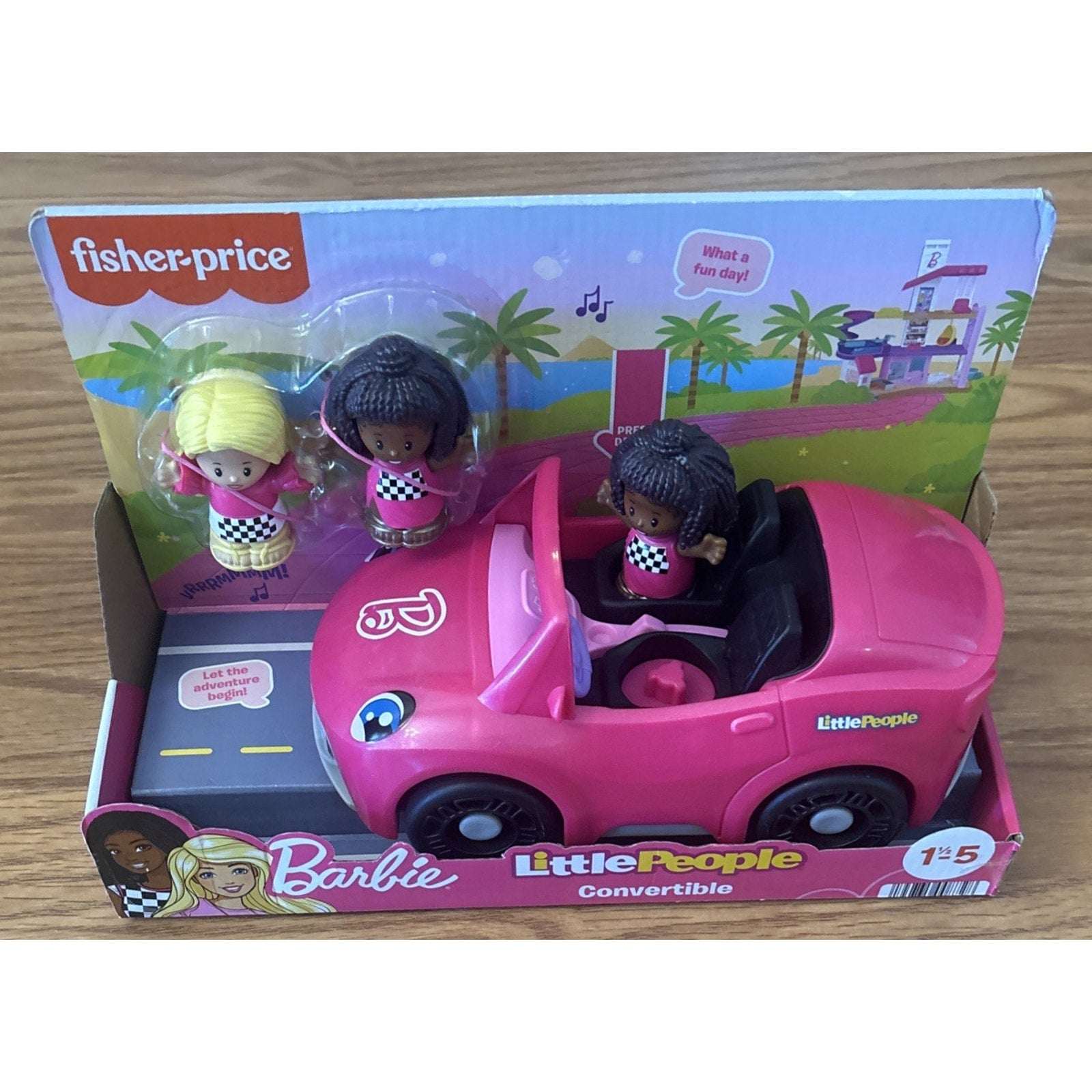 Fisher Price Little People BARBIE Convertible Car with Sounds + 3 Figures NEW