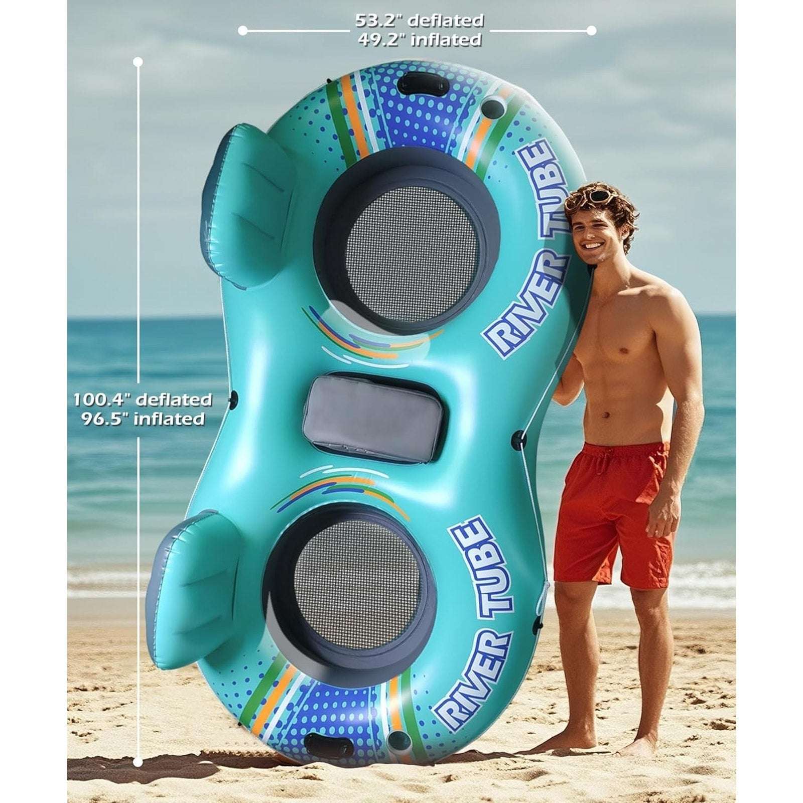Inflatable 2 Person River Tube Float w/ Cooler Heavy Duty Double Water Pool Lake