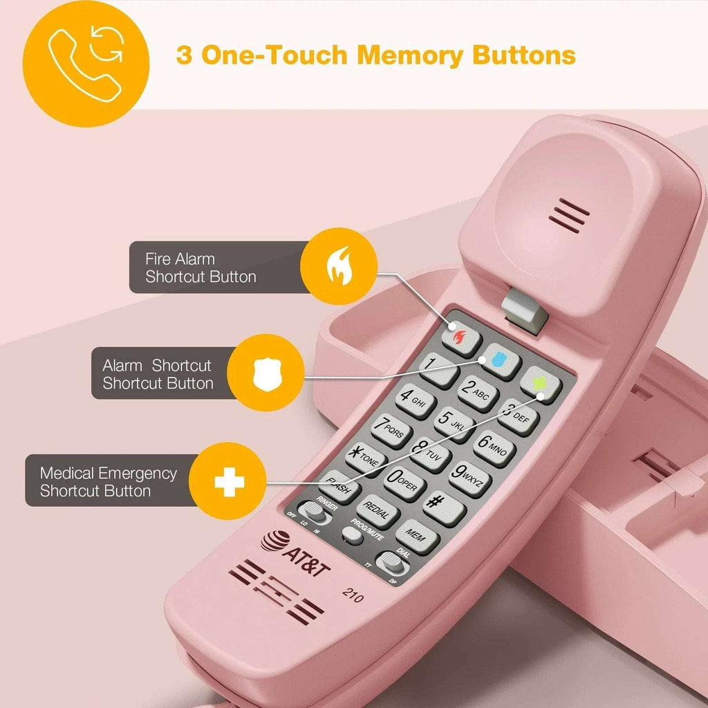 AT&T TRIMLINE 210 Retro Corded Home Phone, No AC Power Required, Pink