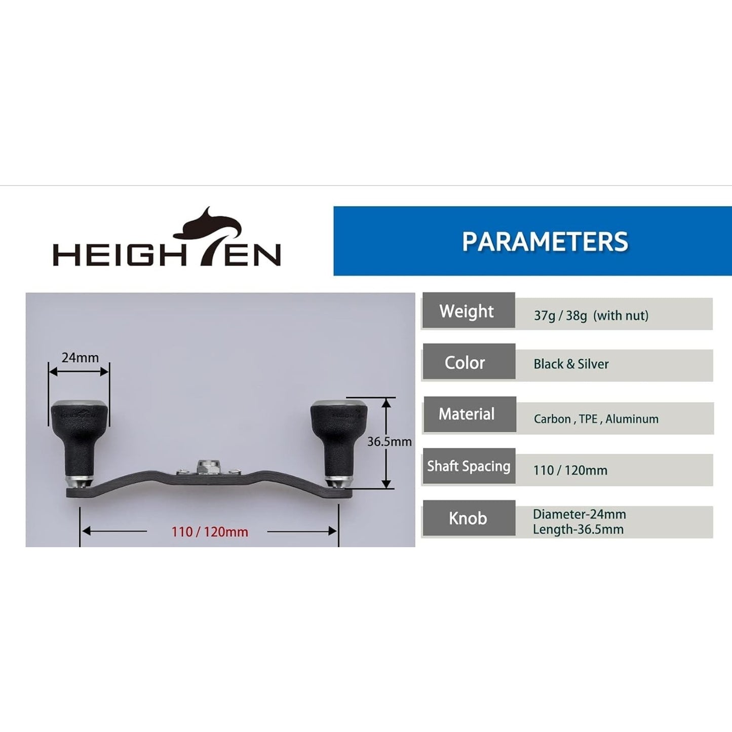 HEIGHTEN 110mm Fishing Carbon Reel Handle w/ TPE 24mm Knob for Shimano Daiwa Abu