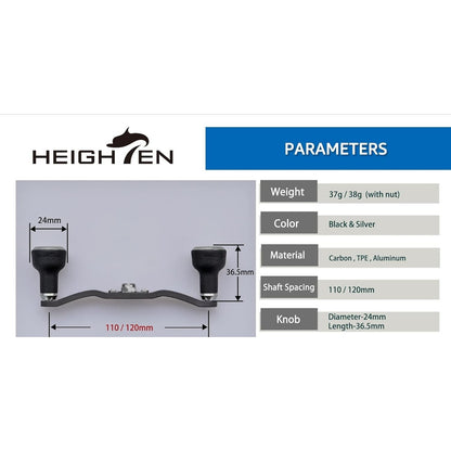 HEIGHTEN 110mm Fishing Carbon Reel Handle w/ TPE 24mm Knob for Shimano Daiwa Abu