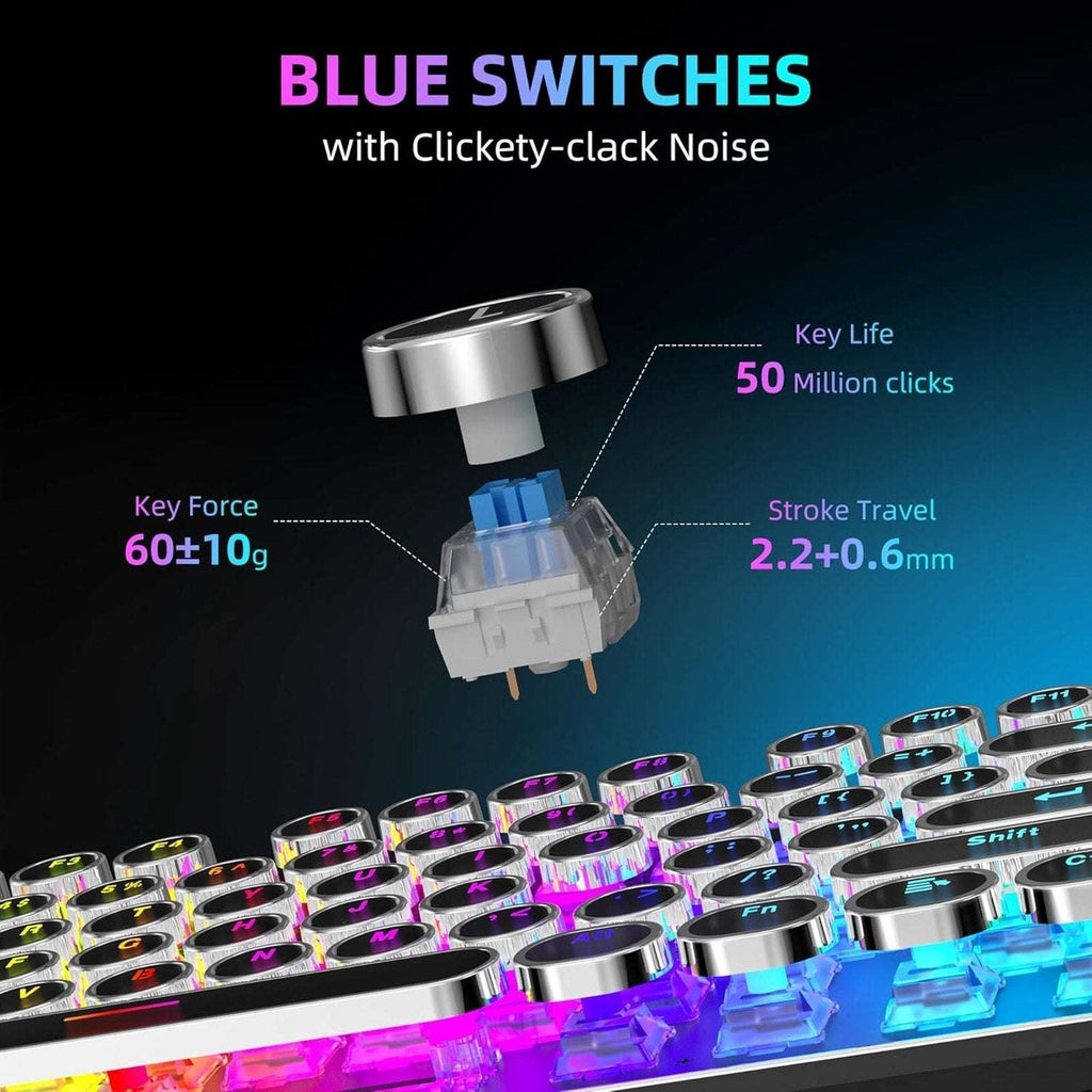 Retro Typewriter Mechanical Gaming Keyboard Mouse Set RGB Backlit 108 Keys Anti-
