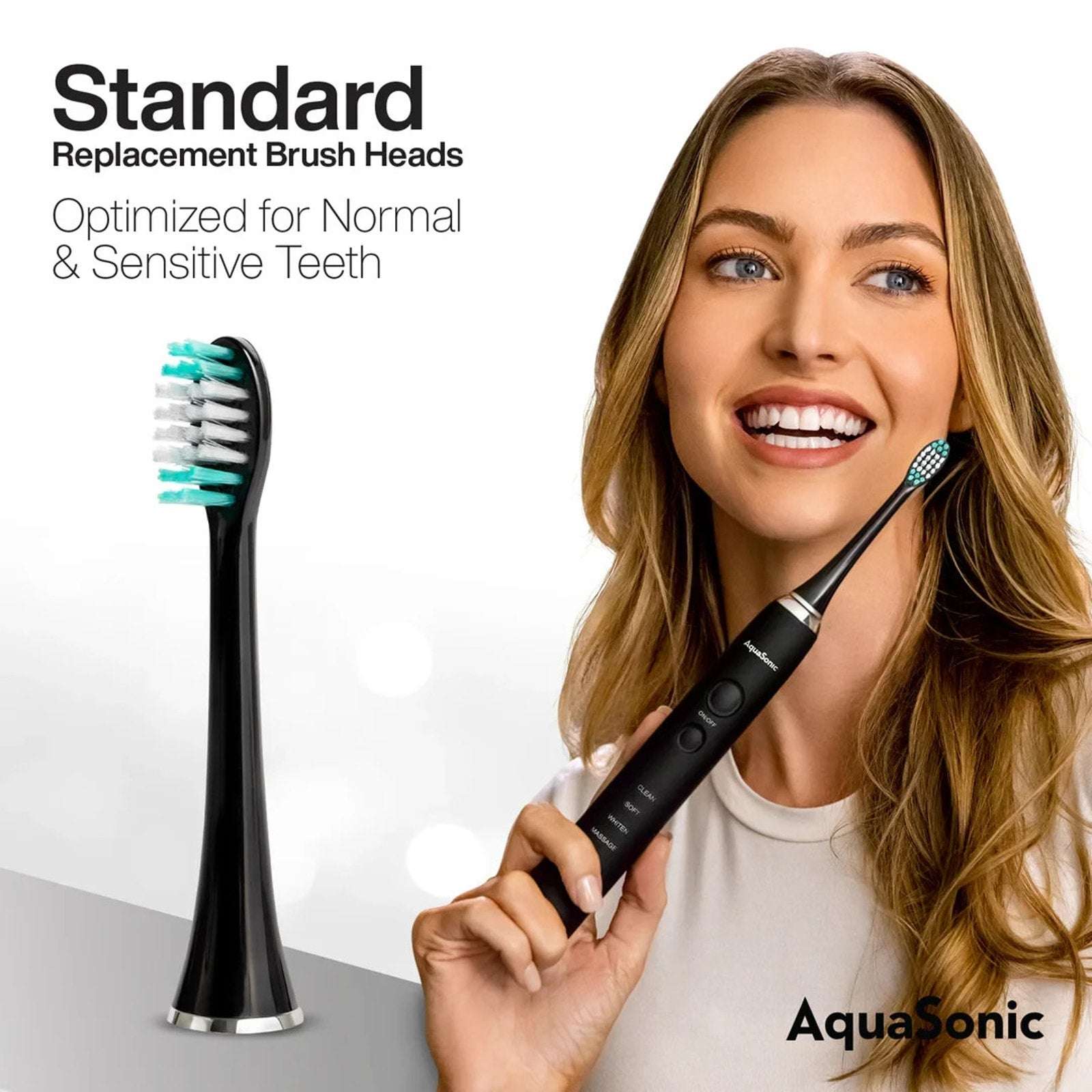 AquaSonic Replacement Brush Heads Normal & Sensitive Teeth 8 Pack Black Series+