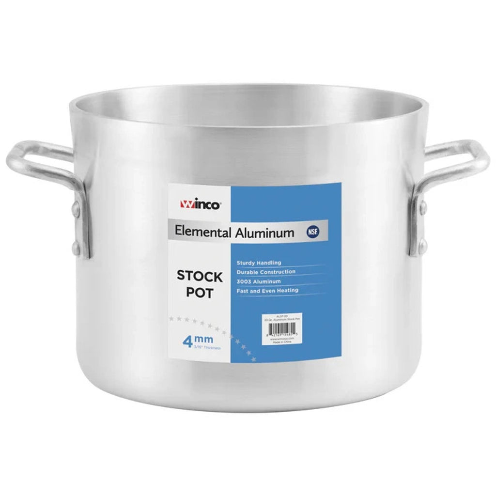 Winco ALST-8 Elemental 4mm Aluminum Stock Pot - 8 Quart - Even Heating, Durable