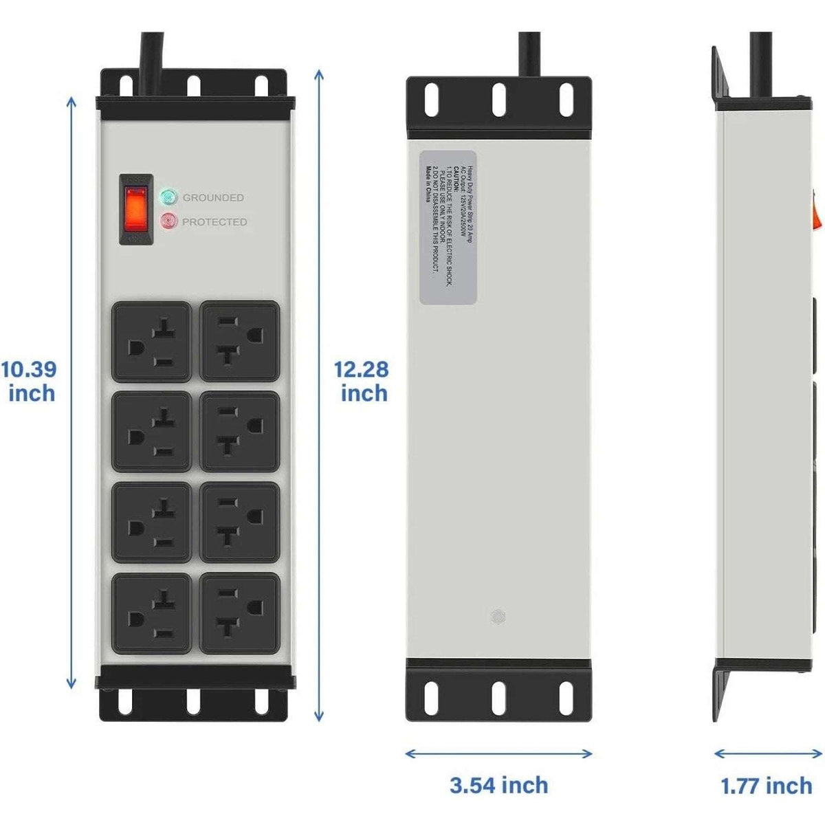 Heavy Duty Power Strip Surge Protector 20 AMP 8 Outlets 12 Gauge 20Ft Industrial
