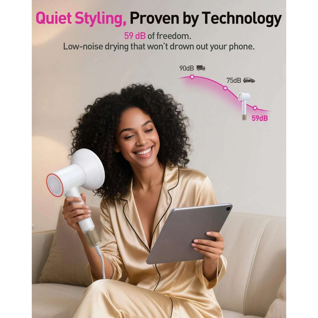 Zibtes High-Speed Hair Dryer with Magnetic Diffuser & Concentrator White/Gold