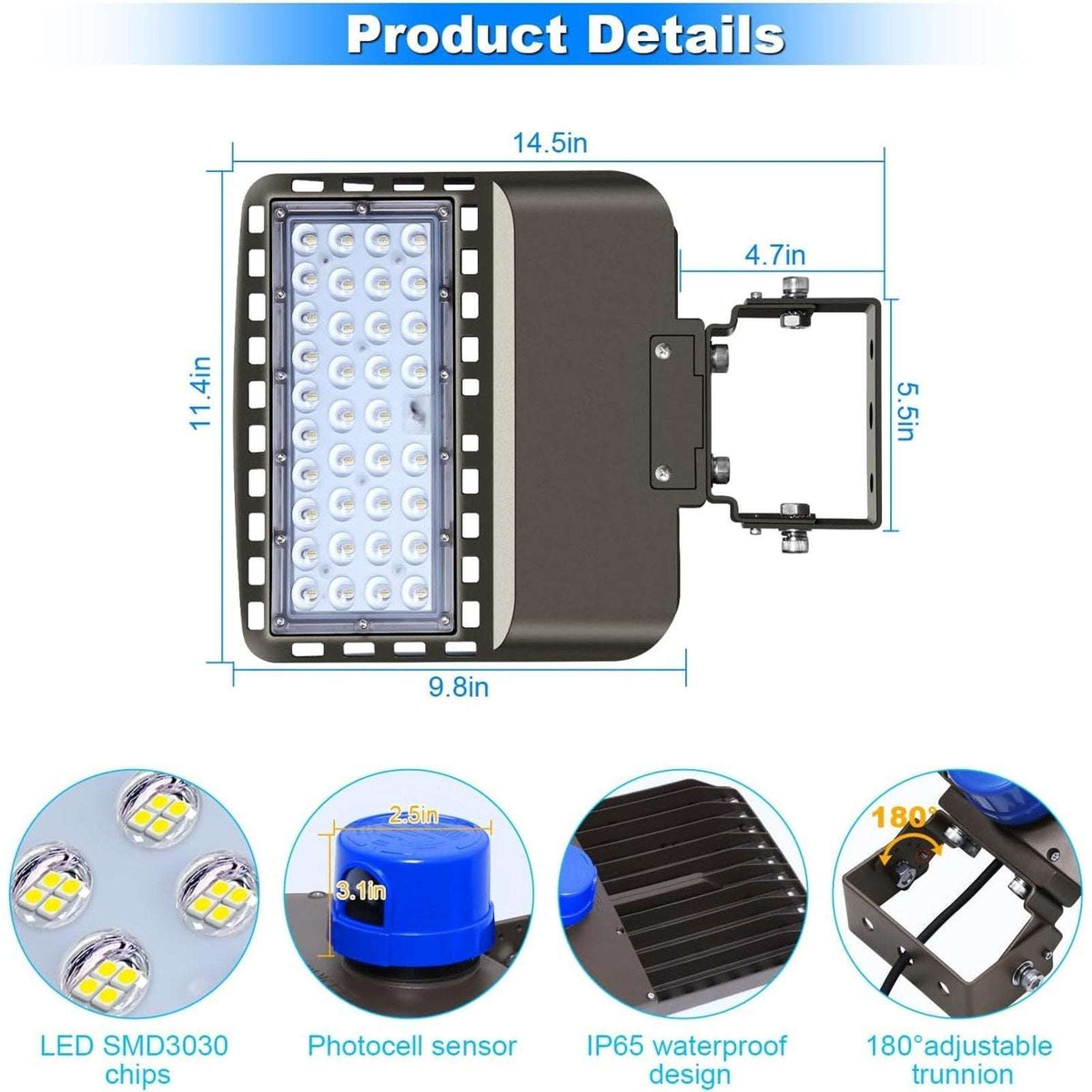 BIRITALO 150W LED Shoebox Street Light 5000K Waterproof, Photocell Dusk to Dawn