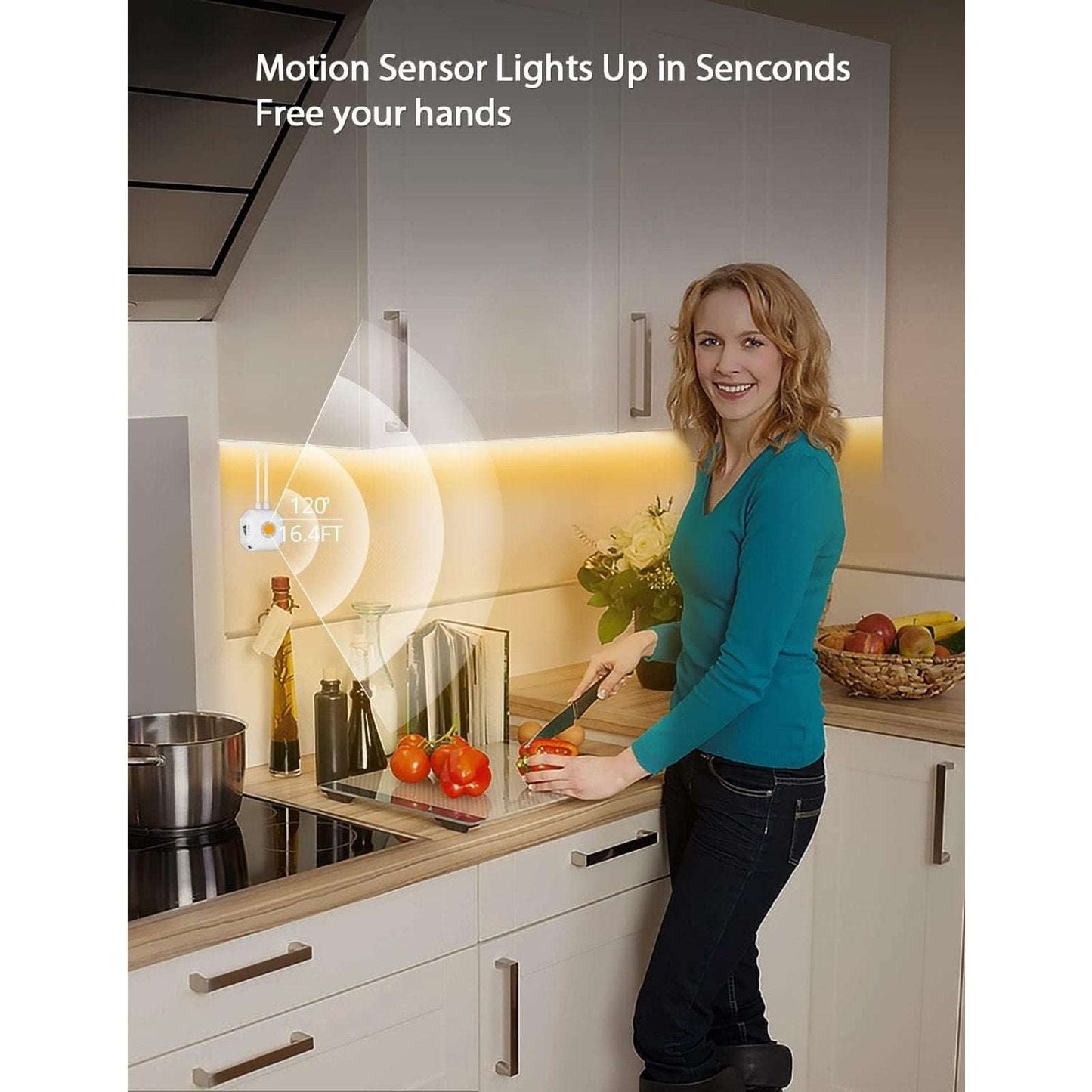 Motion Sensor LED Light Strip 16.4Ft Warm White 3000K & Multi-Colored USB Power