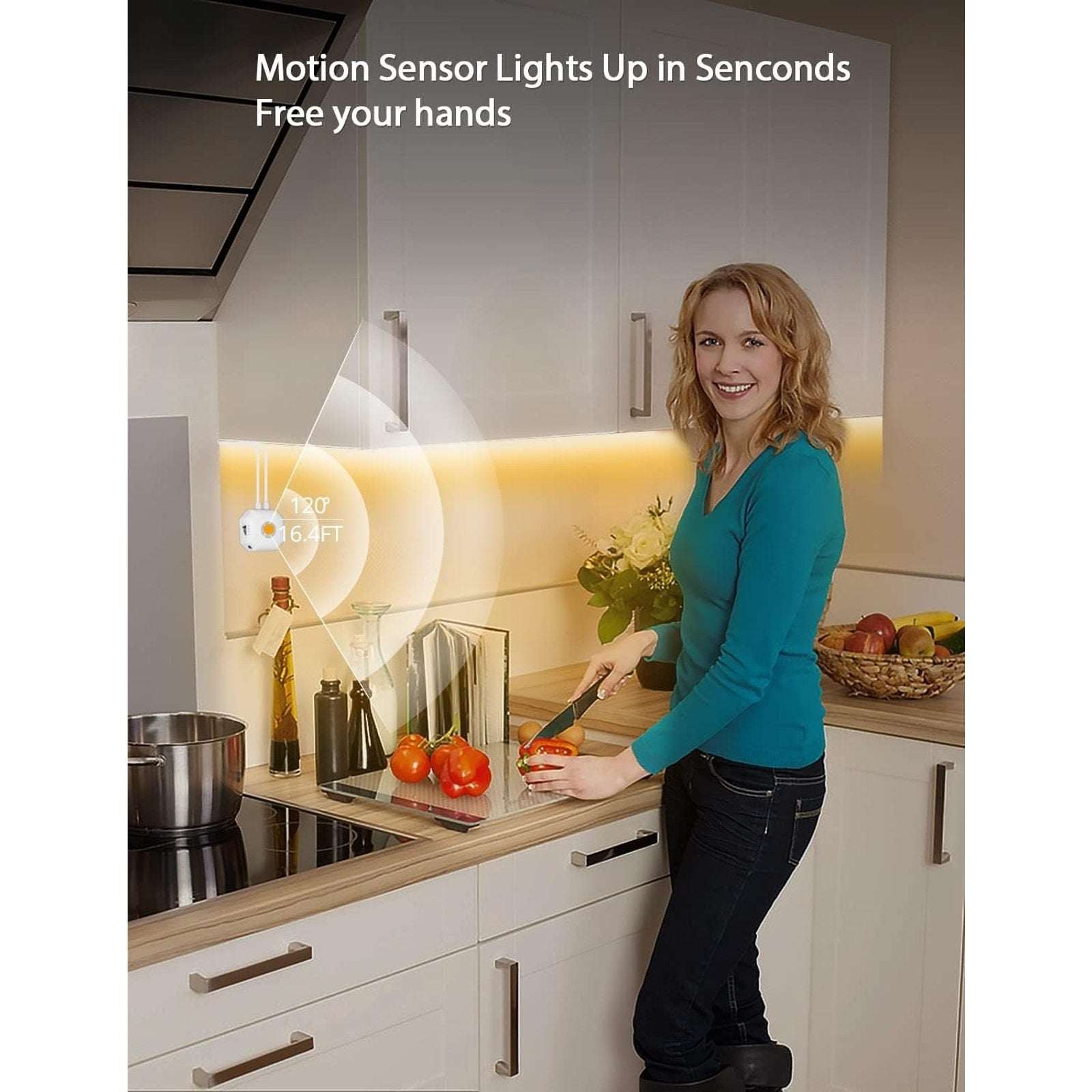 Motion Sensor LED Light Strip 16.4Ft Warm White 3000K & Multi-Colored USB Power