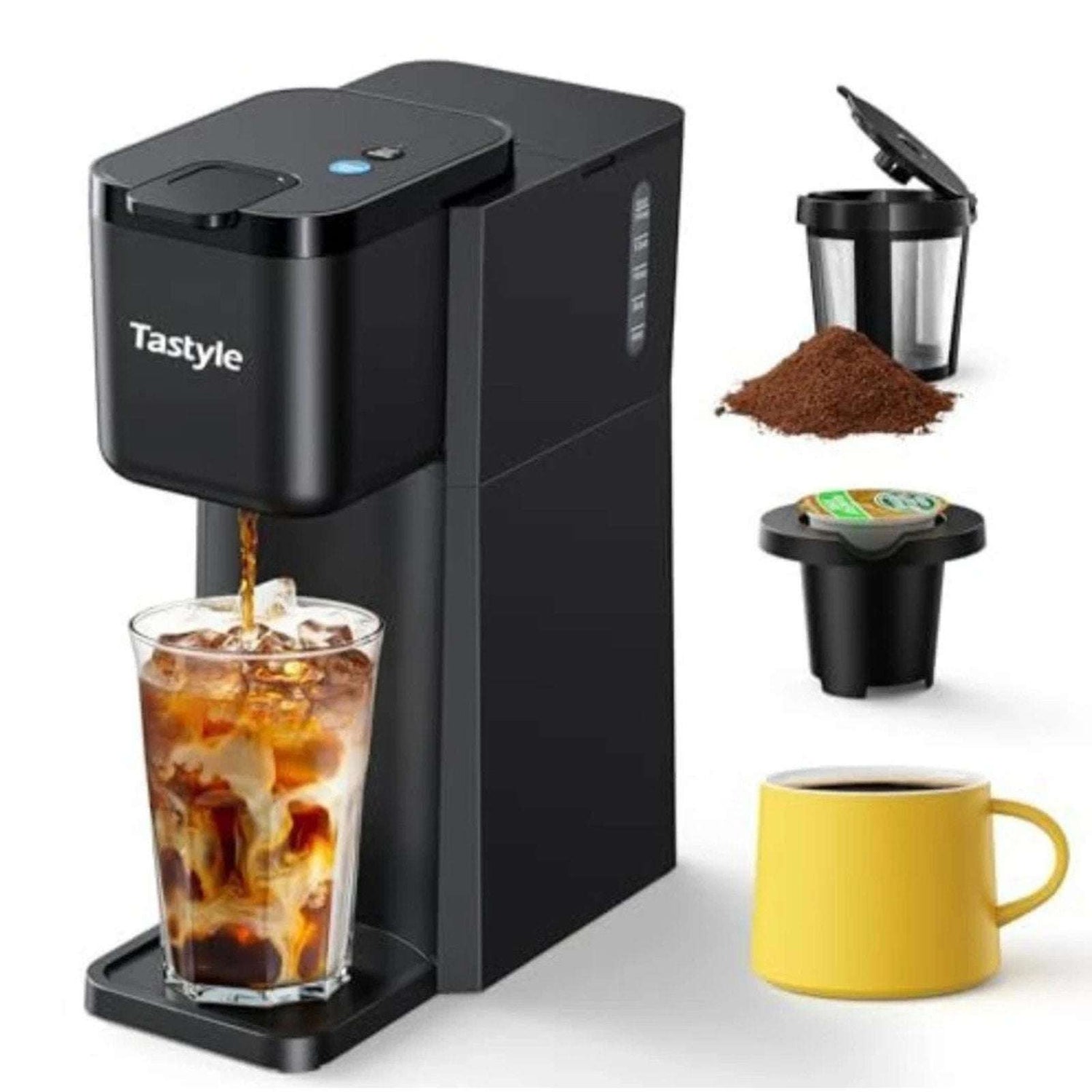 Tastyle Single Serve Iced & Hot Coffee Maker K-Cup & Grounds w/ Reusable Filter