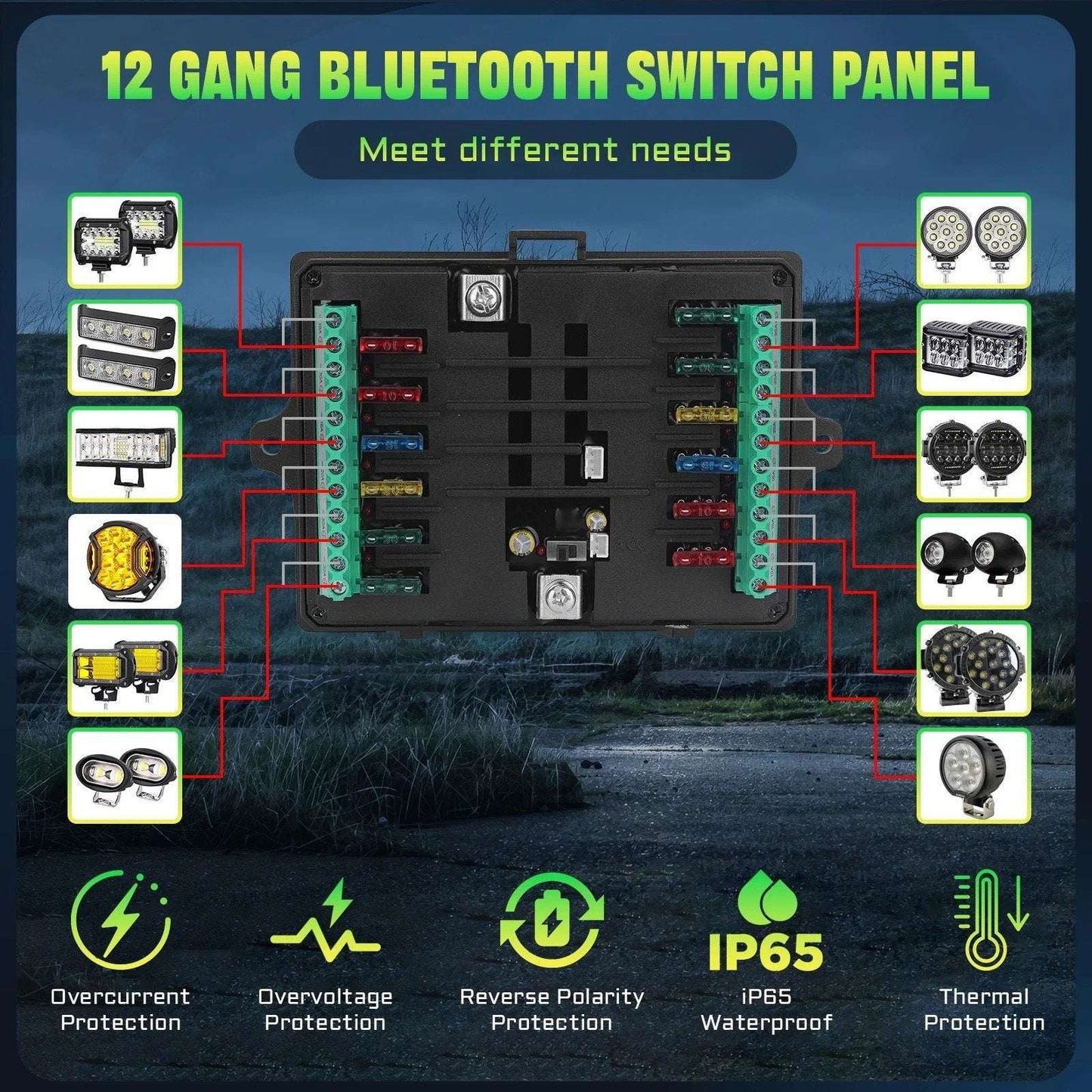 Universal 12 Gang Car Truck Boat RGB Switch Panel LED Circuit Control Kit 12/24V