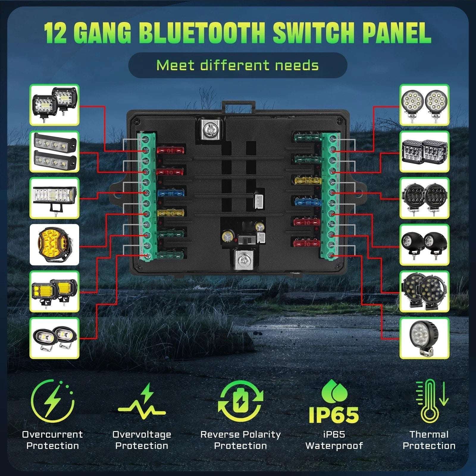 Universal 12 Gang Car Truck Boat RGB Switch Panel LED Circuit Control Kit 12/24V