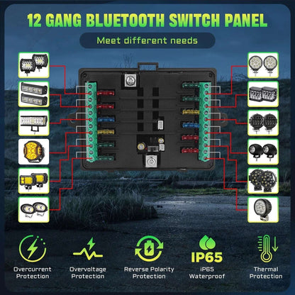 Universal 12 Gang Car Truck Boat RGB Switch Panel LED Circuit Control Kit 12/24V