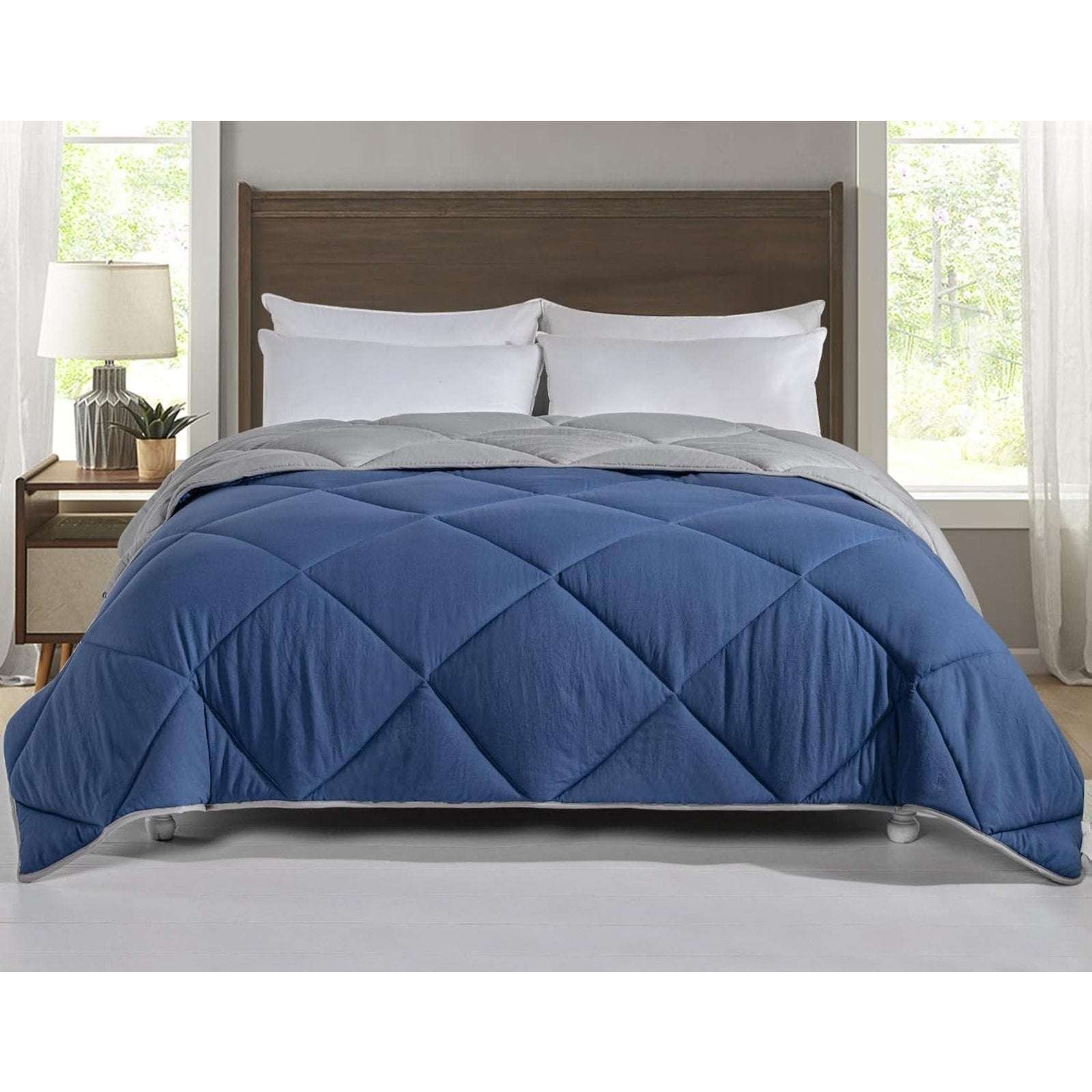 Hotel Quality Down-Alternative Comforter by APSMILE Navy/Gray Duvet Insert King