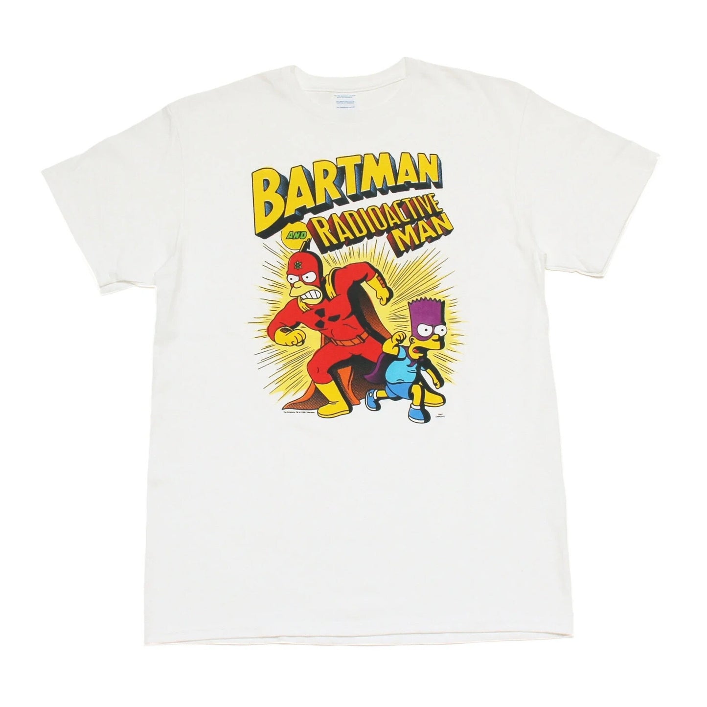 Simpsons - BARTMAN And RADIOACTIVE MAN • White Graphic T-Shirt Bart & Homer • L