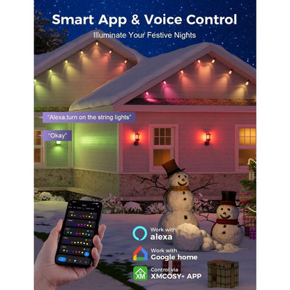 XMCOSY+ 48ft RGBCW Smart Outdoor String Lights, App Control, Alexa, Waterproof