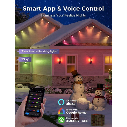 XMCOSY+ 48ft RGBCW Smart Outdoor String Lights, App Control, Alexa, Waterproof