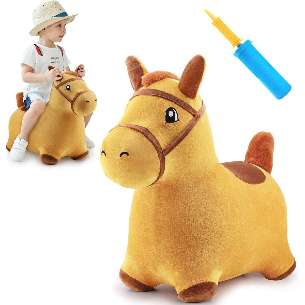 iPlay, iLearn Bouncy Pals Hopping Horse, Toddler Inflatable Plush Ride-On Toy
