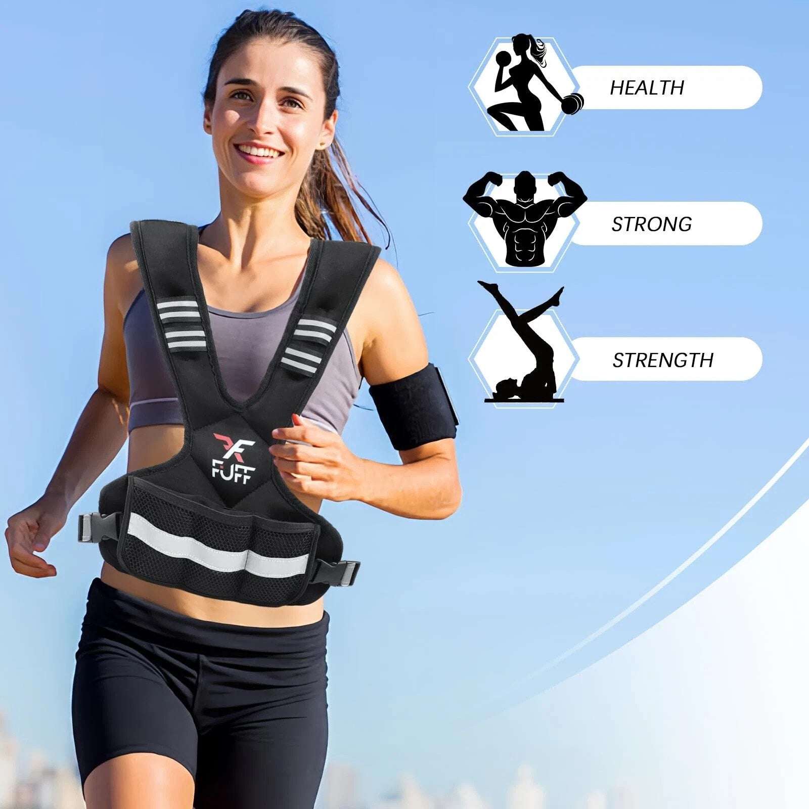 FUFF 4-10lb Adjustable Weighted Vest w/ 6 Ironsand Weights for Strength Training