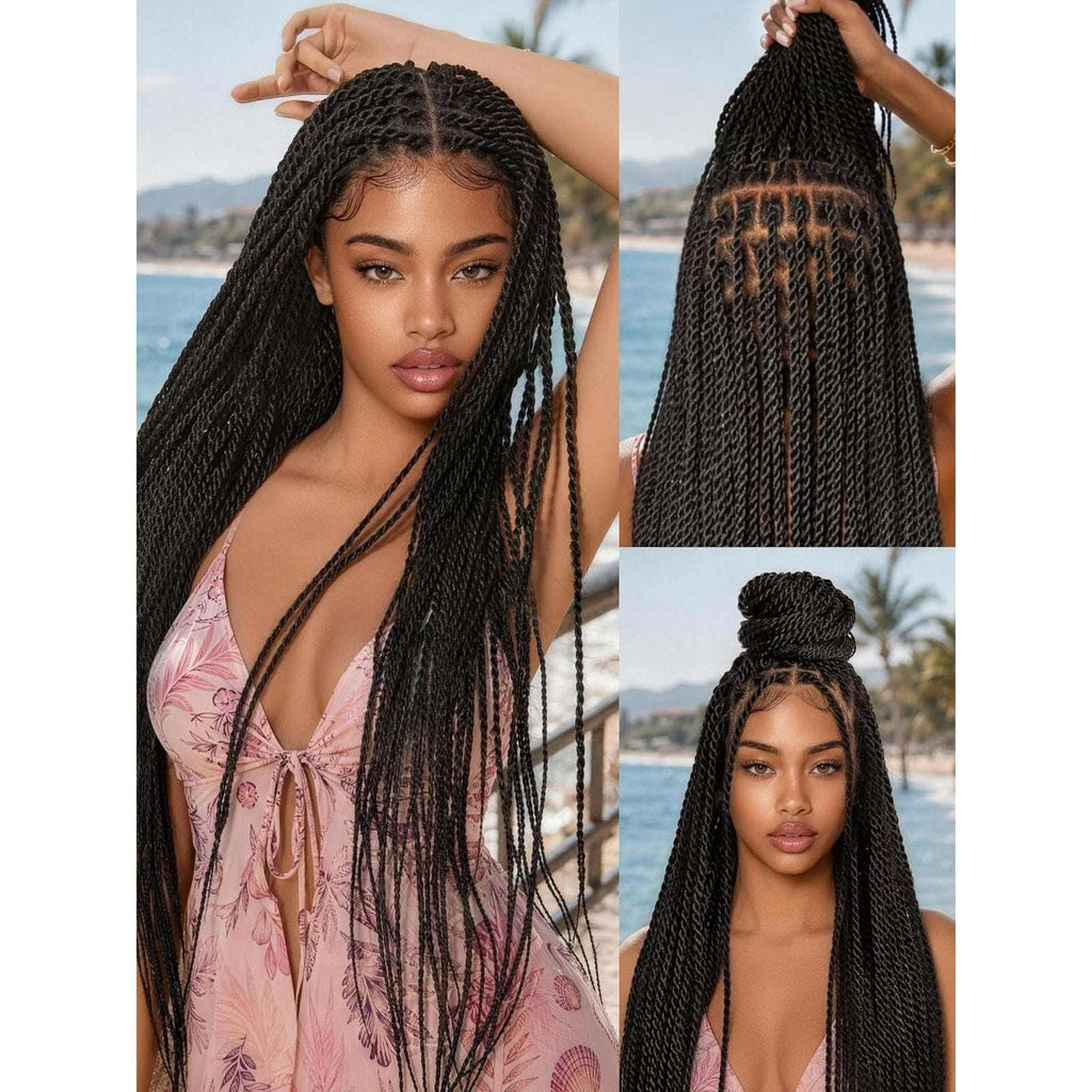 Full Lace Micro Twist Braided Knotless Wig Veralux 200% Density 30 inch Black