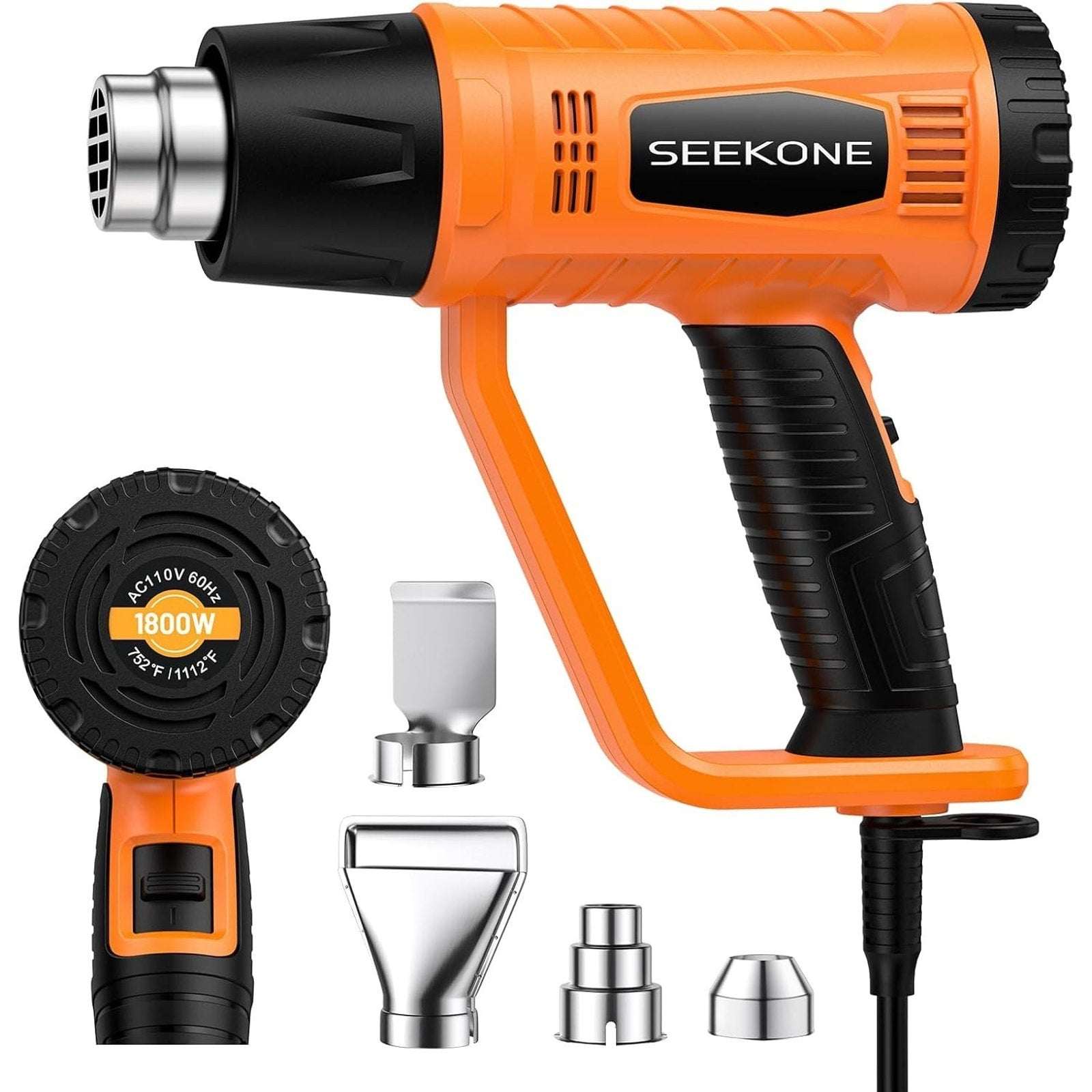 1800W Heavy Duty Heat Gun Fast Heat 752℉ & 1112℉ Dual-Temperature & 4 Nozzles