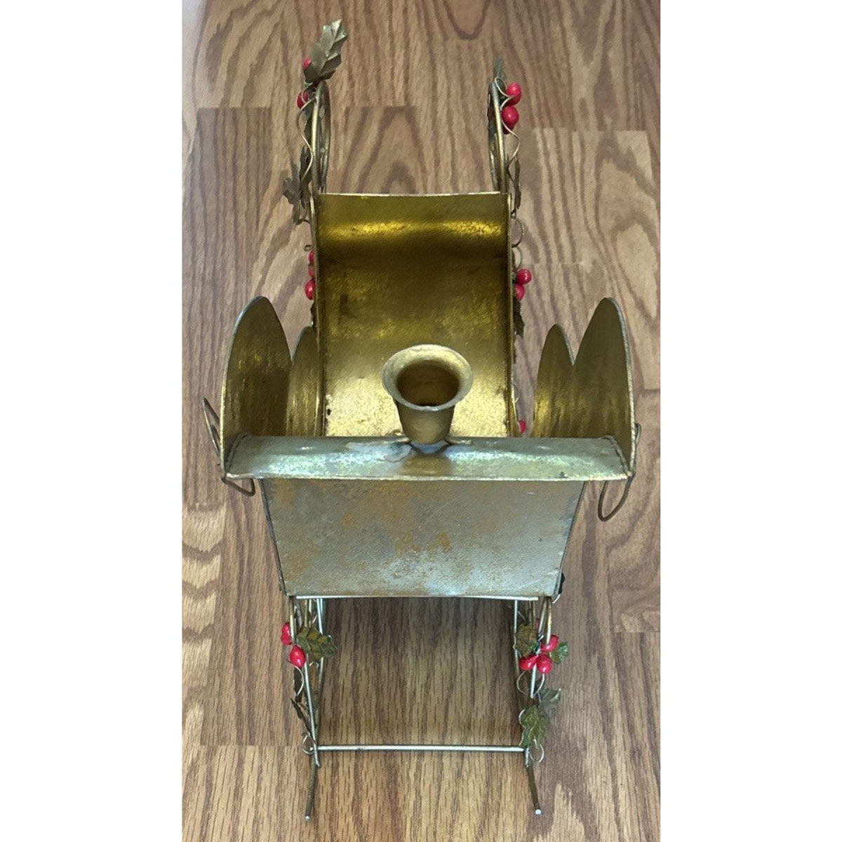 Vtg Metal Gold Sleigh Christmas Decoration Centerpiece 5 Taper Candle Holder