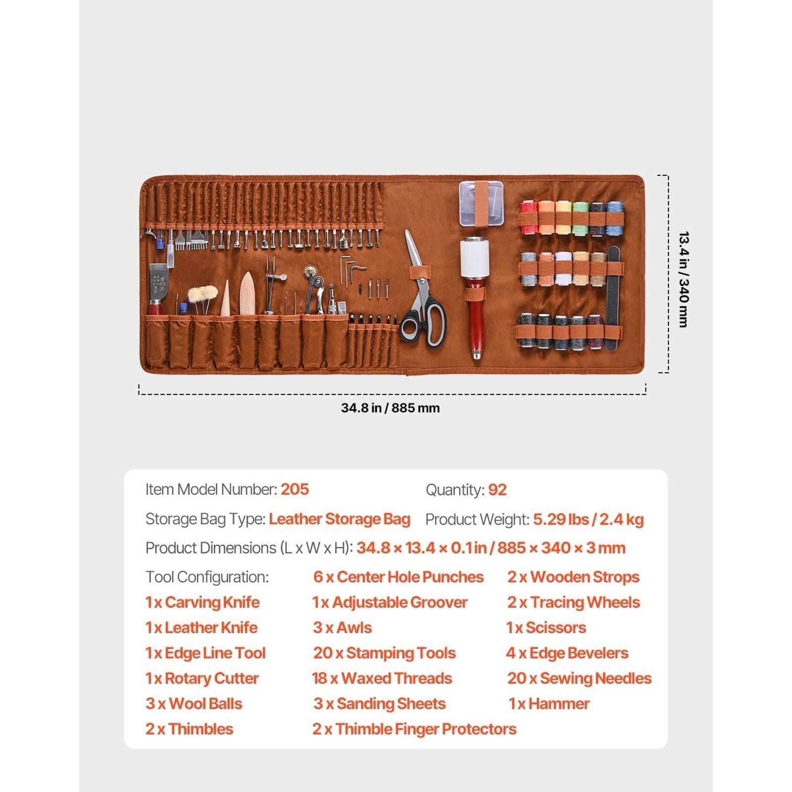 VEVOR Leather Working Tools Kit 92PC Engraving Punching Stamping Sewing w/ Case