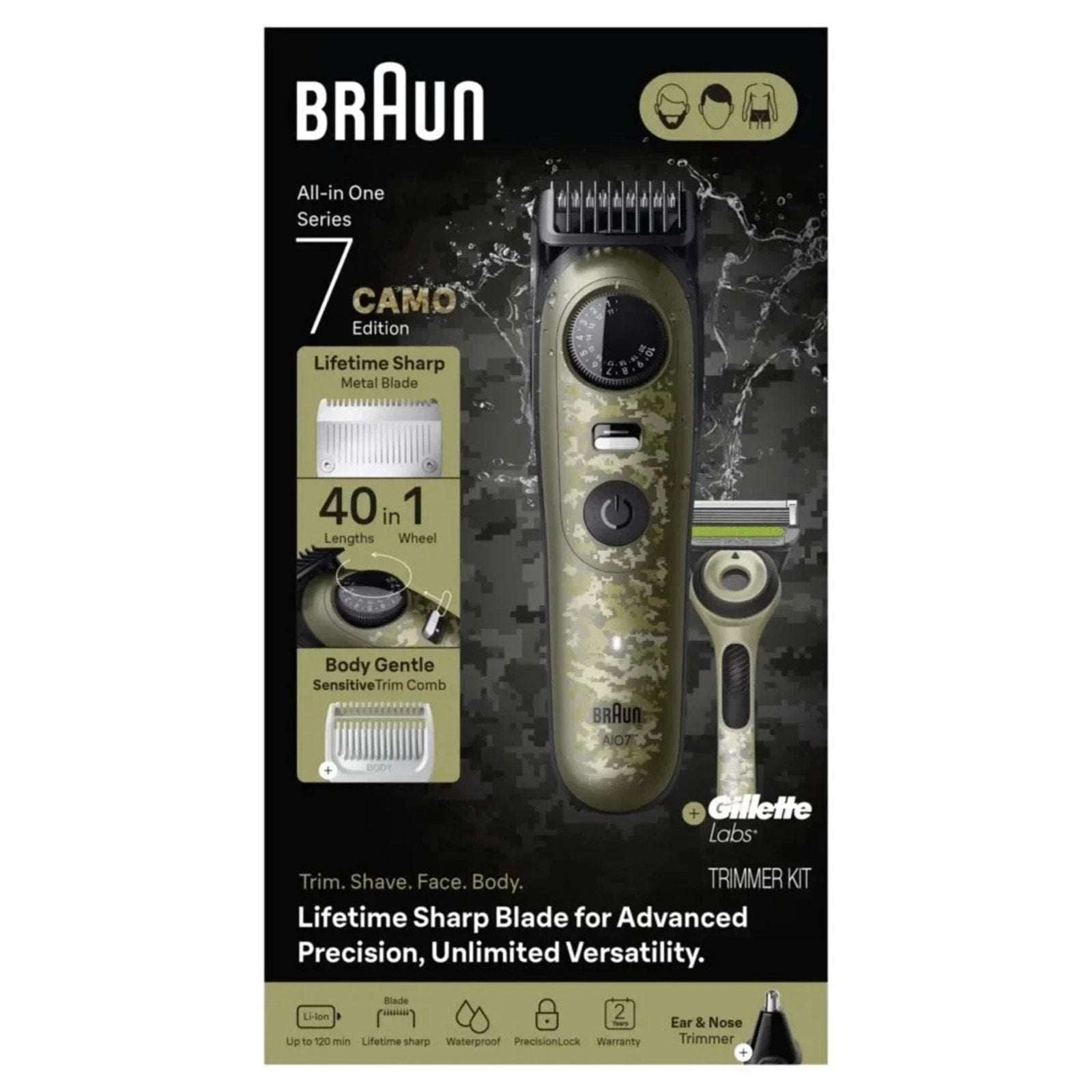Braun AIO7550 All-in One Series 7 Waterproof Trimmer Kit Camo Edition - NEW OB