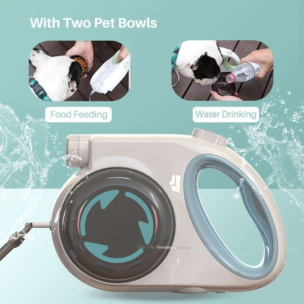 5in1 Retractable Dog Leash w/ Rechargeable LED Light, Poop Bag Holder +2 Bowls