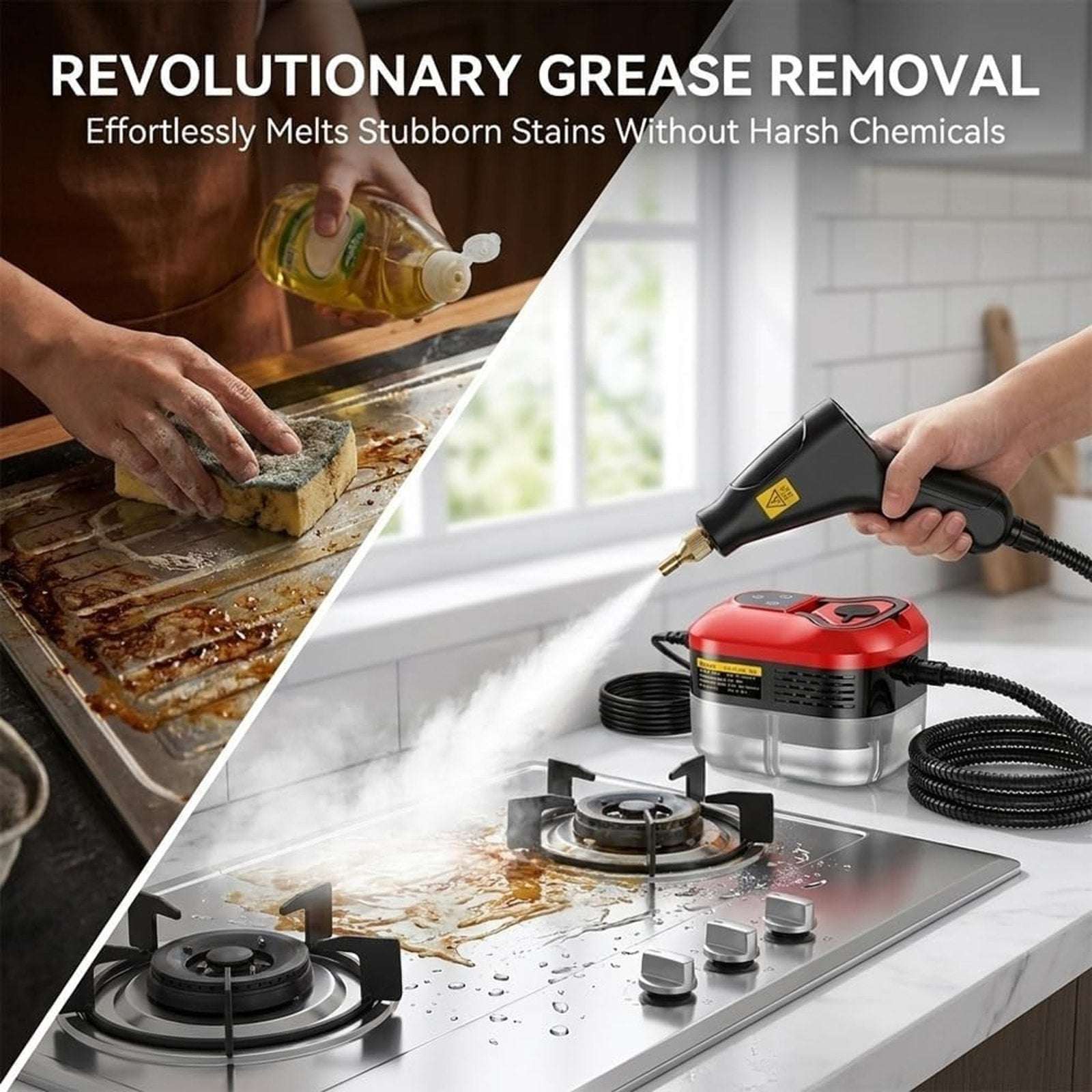 2500W High Temp/Pressure Steam Cleaner, 6 Adjustable Levels, 15s Heat-Up, 1.2L