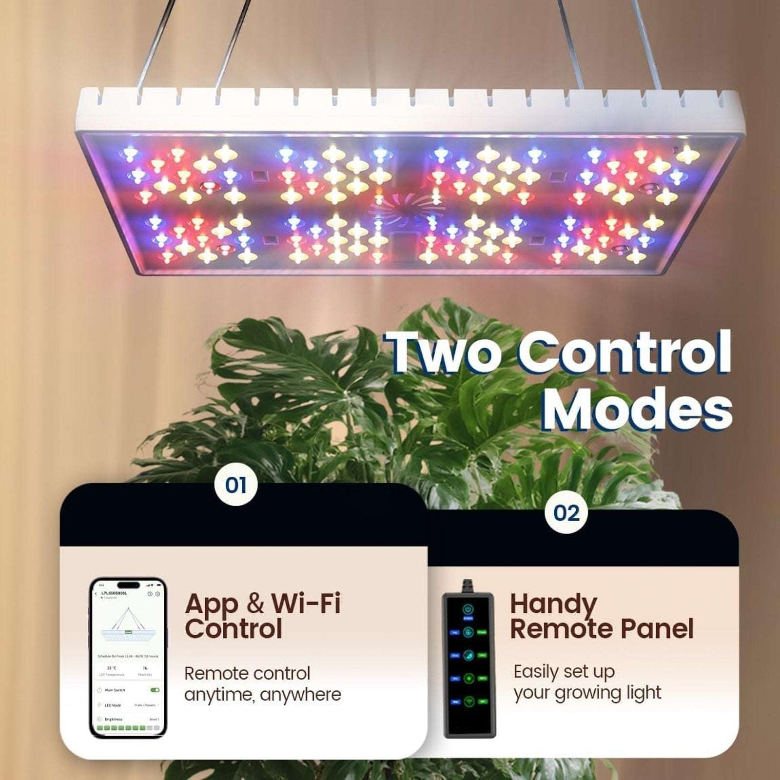 Full Spectrum Indoor Plant Grow Light Smart APP Control Expansive 2x2ft Coverage