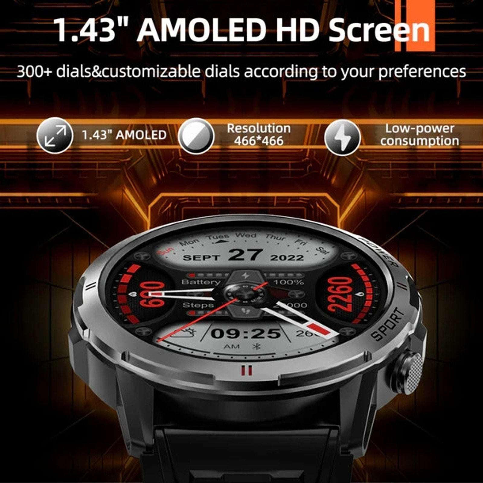 Weofly Explorer Navy 1.43" AMOLED Display Bluetooth Call Waterproof Sport Watch