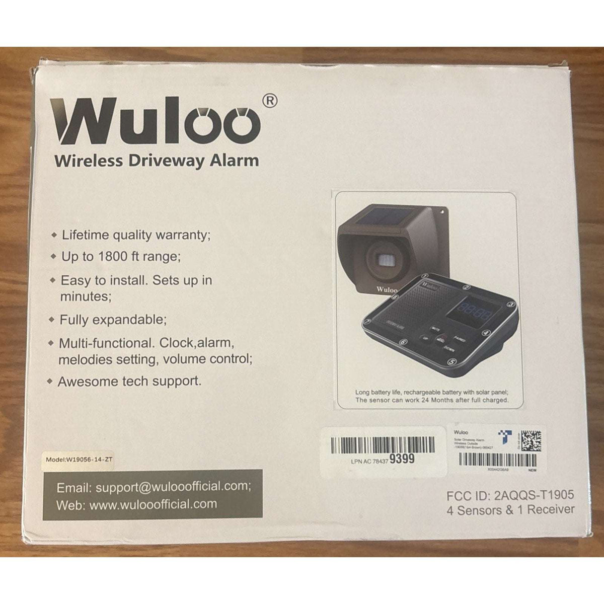 Wuloo 1800ft Solar Driveway Alarm Wireless Weatherproof Motion Sensor 1R/4Sensor