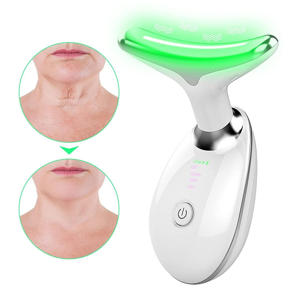 7-Color Anti-Aging Firming Face & Neck Massager w Heat EMS Red Light Beauty Devi