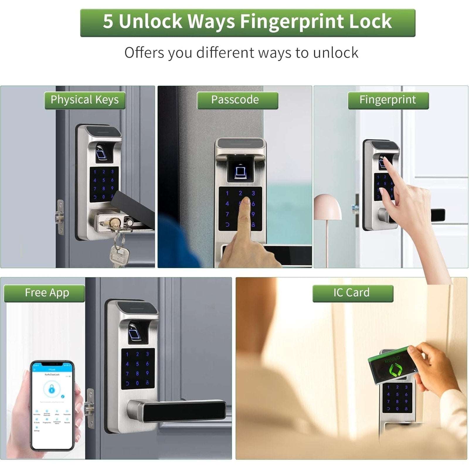 HARFO A01 Fingerprint Touchscreen Keyless Smart Lever Door Lock Satin Nicke App